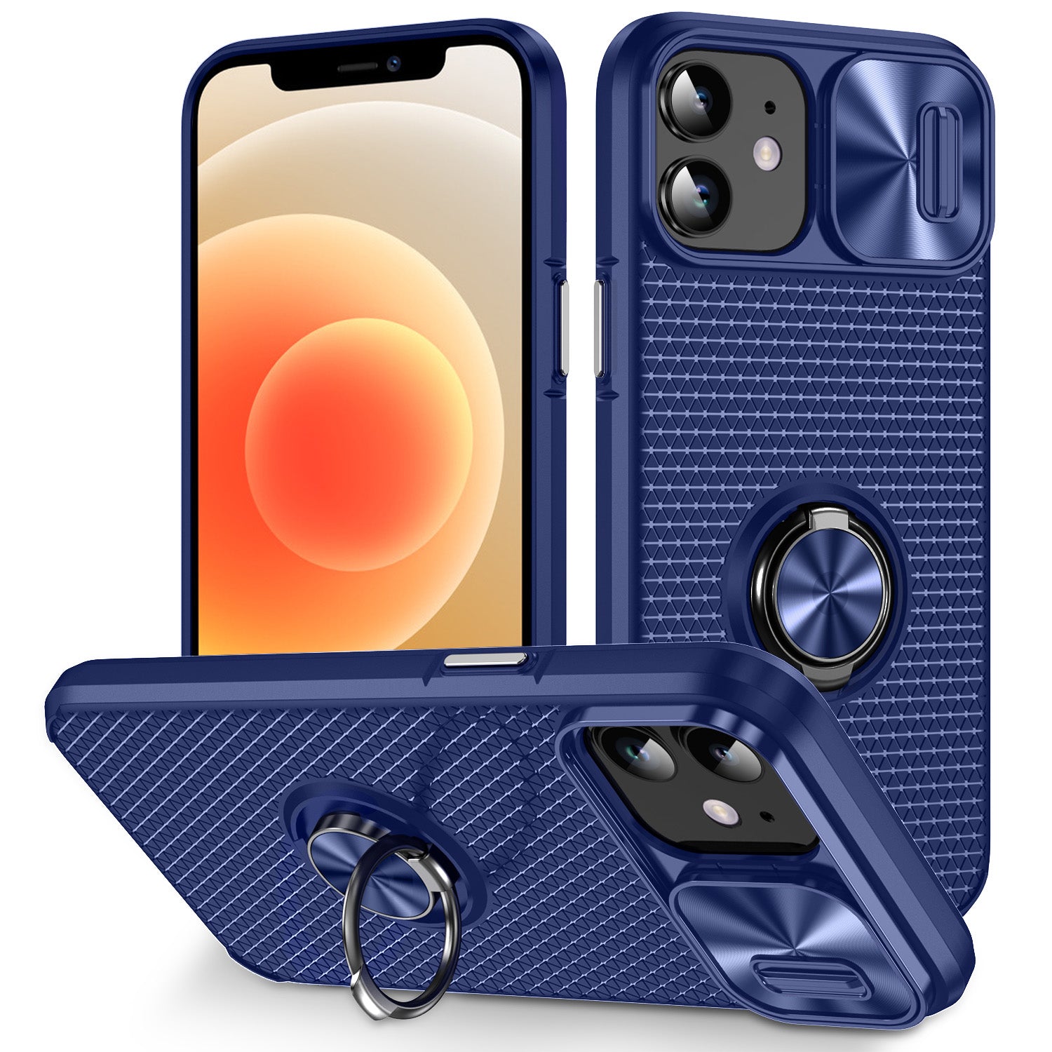For iPhone 12 / 12 Pro Slide Lens Cover Phone Case Ring Kickstand PC TPU Cell Phone Shell For iPhone 12 / 12 Pro Slide Lens Cover Phone Case Ring Kickstand PC TPU Cell Phone Shell